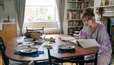 Picture shows: Lesley Manville as Susan Ryeland reading Alan Conway's manuscript in Magpie Murders