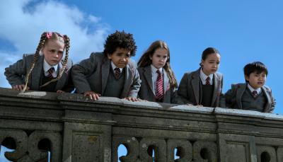 Picture shows: Winter Jarrett-Glasspool as Amanda Thripp, Ashton Robertson as Nigel, Alisha Weir as Matilda, Rei Yamauchi Fulker as Lavender, Andrei Shen as Eric in Roald Dahl's 'Matilda the Musical'