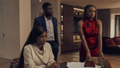 Adeyinka Akinrinade(Alesha), Ola Orebiyi(Gus)and Nneka Okoye(Wanda)in “Riches”Courtesy of Prime Video