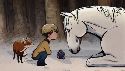 Picture shows: The Fox (voiced by Idris Elba), The Boy (voiced by Jude Coward Nicoll), The Mole (voiced by Tom Hollander) and The Horse (voiced by Gabriel Byrne) in "The Boy, the Mole, the Fox and the Horse