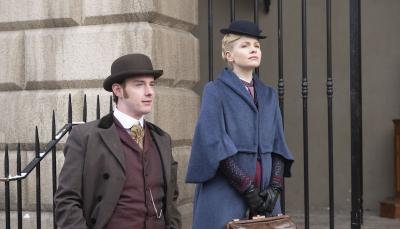 Kate Phillips and Evan McCabe in "Miss Scarlet & the Duke' Season 3