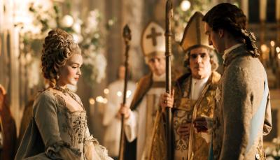 Emilia Schüle as Marie Antoinette and Louis Cunningham as Louis XVI in 'Marie Antoinette' Episode 1