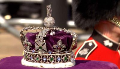 King Charles III's crown for the coronation carried on a pillow