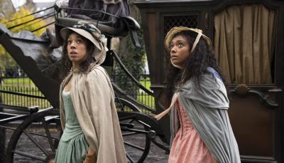 Picture shows: Sophia Western (Sophie Wilde) and her maid Honour Newton (Pearl Mackie) look around nervously as they walk the streets of London.