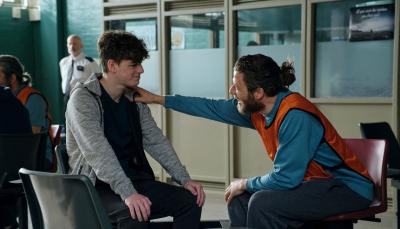 Rhys Connah as Ryan Cawood visits James Norton as Tommy Lee Royce in prison in Happy Valley Season 3