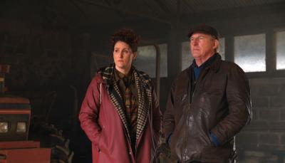 Adrian Dunbar as Alex Ridley and Bronagh Waugh as DI Carol Farman are in the dark in Ridley Season 1