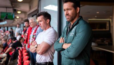 Owners Rob McElhenney and Ryan Reynolds watch their Wrexham team play in Welcome to Wrexham Season 2
