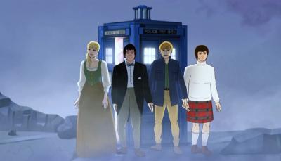 An animated version of Second Doctor Patrick Troughton and co-stars Anneke Wills, Michael Craze and Frazer Hines 