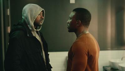 Kane Robinson as Sully and Ashley Walters as Dushane stand off in an alley in Top Boy Season 3 
