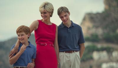 Picture shows: Princess Diana (Elizabeth Debicki) with her adored sons William (Rufus Kampa) and Harry (Fflyn Edwards)