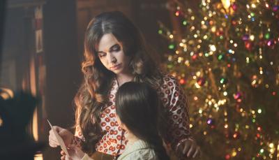 Picture shows: Nurse Nancy Corrigan (Megan Cusack) and her daughter Colette (Francesca Fullilove) with a Christmas tree