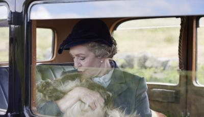 Picture shows: Mrs. Pumphrey (Patricia Hodge) sits in her car with Tricki Woo