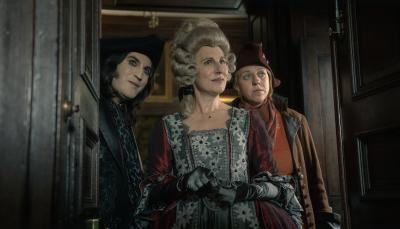 Noel Fielding, Tamsin Greig, and Ellie White in 'The Completely Made-up Adventures of Dick Turpin' Season 1