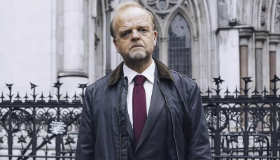 Toby Jones as Alan Bates outside the Post Office in 'Mr. Bates vs The Post Office'