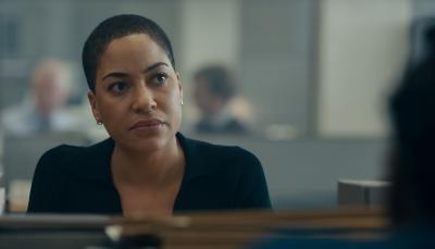 Cush Jumbo as Detective Sergeant June Lenker at her desk in 'Criminal Record' Season 1