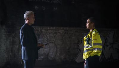 Peter Capaldi as DCI Daniel Hegarty and Cush Jumbo as DS June Lenker face off in 'Criminal Record'