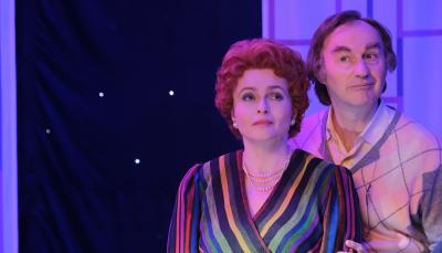 Helena Bonham Carter as Noele "Nolly" Gordon and Mark Gatiss as Larry Grayson stand backstage in 'Nolly'