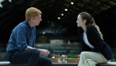 Andrea Riseborough and Domhnall Gleeson as the titular 'Alice & Jack'Andrea Riseborough and Domhnall Gleeson as the titular 'Alice & Jack' on a bench