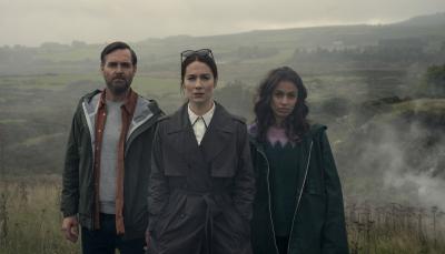 Will Forte as Gilbert, Siobhan Cullen as Dove, and Robyn Cara as Emmy are lost in Ireland in 'Bodkin'