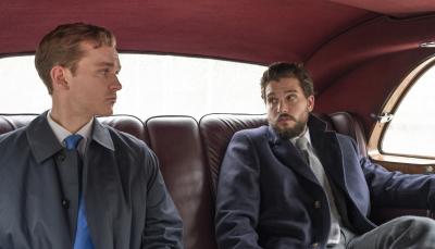 Harry Lawtey as Robert and Kit Harington as Henry Muck ride in a car in 'Industry' Season 3