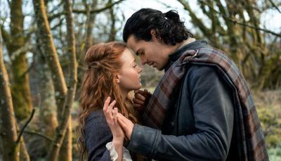 Harriet Slater and Jamie Roy as Ellen MacKenzie and Brian Fraser in "Outlander: Blood of My Blood"