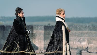 Old rivals meet again. Catherine de Medici (Samantha Morton) and Diane de Poitiers (Ludivine Sagnier) meet in a sunlit landscape.
