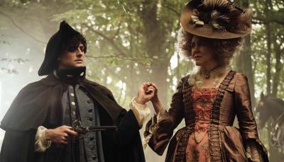 Aneurin Barnard as a highwayman and Alice Lowe as Agnes in the 1600s timeline in 'Timestalker'