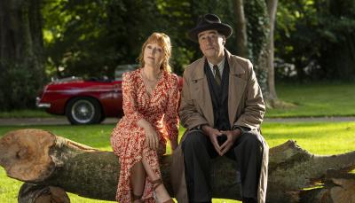 Tim McMullen as Atticus Pund and Lesley Manville as Susan in 'Moonflower Murders'