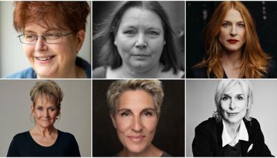 Sally Wainwright, Joanna Scanlan, Rosalie Craig, Lorraine Ashbourne, Tamsin Greig, and Amelia Bullmore in the casting annoucement for "Riot Women"