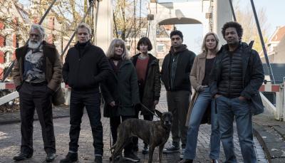 Darrell D'Silva as Hendrik Davie, Marc Warren as Piet Van der Valk, Emma Fielding as Julia Dahlman, Maimie McCoy as Lucienne Hassell, Azan Ahmed as Eddie Suleman, Loes Haverkort as Lena Linderman, Mike Libanon as Cliff Palache in 'Van der Valk' Season 4 