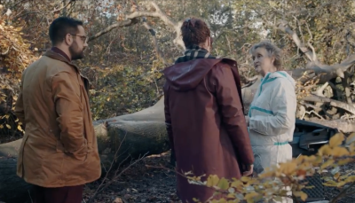 The picture shows: DC Darren Lakhan (George Bukhari). DI Carol Farman (Bronagh Waugh), and Dr. Wendy Newstone (Georgie Glen) at the crime scene in the forest examining the fallen tree