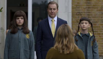 Picture shows: Hannah (Scarlett Leigh Fawcett),  Bernard Westcott (Samuel West) and Evie (Indica Watson) face down Susannah Zellaby (Keeley Hawes).