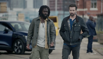 Picture shows: Undercover cop DC Steve Bradshaw (Jimmy Akingbola) and head of Operation Perseus DI Kieran Shaw (Emmett J. Scanlan) walk and talk in the London docklands.