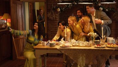 Eve Hewson, Sarah Greene, Eva Birthistle, Sharon Horgan, Owen McDonnell, and Peter Claffey in 'Bad Sisters'