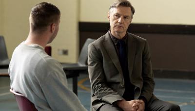 Oliver Huntingdon as Ryan and David Morrissey as Ian St. Clair in 'Sherwood' Season 2