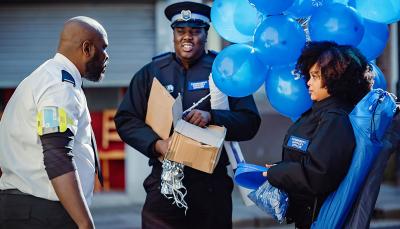 Ariyon Bakare as DI Clinton Blair, Gbemisola Ikumelo as PC Dom Archibald, Hammed Animashaun as PC Kay Ogundare in 'Black Ops' Season 1