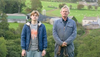 Louis Ashbourne Serkis as Johnny Williams and Martin Clunes as Nathan Williams in 'Out There' Season 1