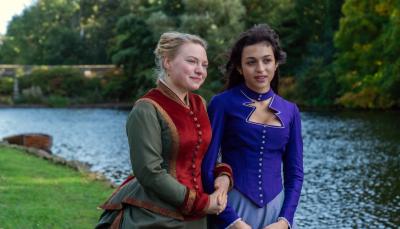 Mia Threapleton and Josie Totah in "The Buccaneers" Season 1