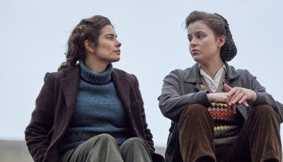 Picture shows: Sisters Helen (Rachel Shenton) and Jenny (Imogene Clawson) perched on the barn roof come to a new understanding. Clawson)