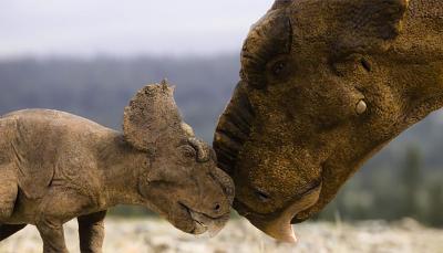 Pachyrhinosaurus mother and baby in 'Walking with Dinosaurs'