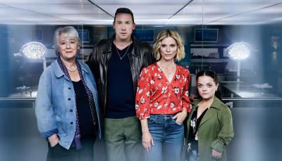 Maggie Steed as Harriet Maven, David Caves as Jack Hodgson, Emilia Fox as Dr Nikki Alexander, and Francesca Mills as Kit Brooks in 'Silent Witness' Season 28