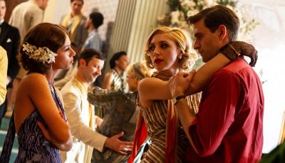 Mimi Keene as Kay Elliot, Ella Lily Hyland as Audrey Strange and Oliver Jackson-Cohen as Nevile Strange in 'Towards Zero'