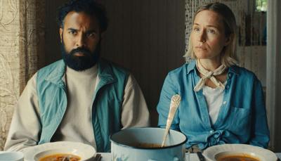 Himesh Patel as Declan as Sarah Goldberg as Delores in 'Bubble & Squeak'