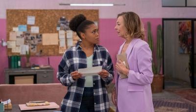 Kylie Fisher as Jessie and Jennifer Steyn as Hattie Wilson in 'Recipes for Love and Murder' Season 2