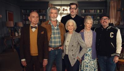Sir Ben Kingsley, Pierce Brosnan, Richard Osman, Helen Mirren, Celia Imrie and Chris Columbus celebrate the start of filming 'The Thursday Murder Club'