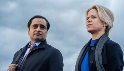 Sinead Keenan as Jess and Sanjeev Bhaskar as Sunny in 'Unforgotten' Season 6