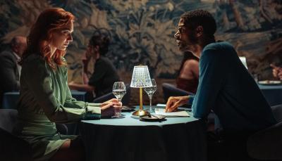 Eleanor Tomlinson as Evie and Alfred Enoch as Pete in 'The Couple Next Door' Season 1