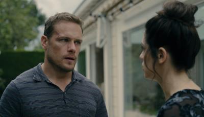 Sam Heughan as Danny, and Jessica De Gouw as Becka in 'The Couple Next Door' Season 1