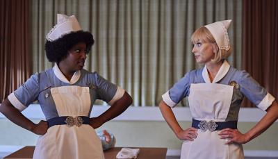 Helen George as Trixie and Renee Bailey as Joyce in 'Call the Midwife' Season 14