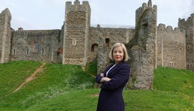 Lucy Worsley at Framlingham Castle in 'Lucy Worsley Investigates' Season 2